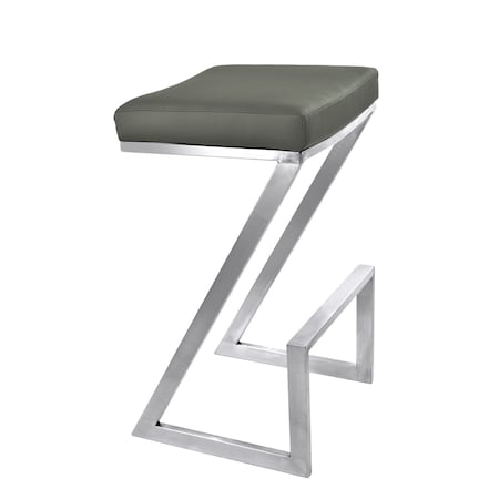 Armen Living Atlantis 26" Counter Height Backless Gray Faux Leather and Brushed Stainless Steel Bar Stool LCAT26BAGR
